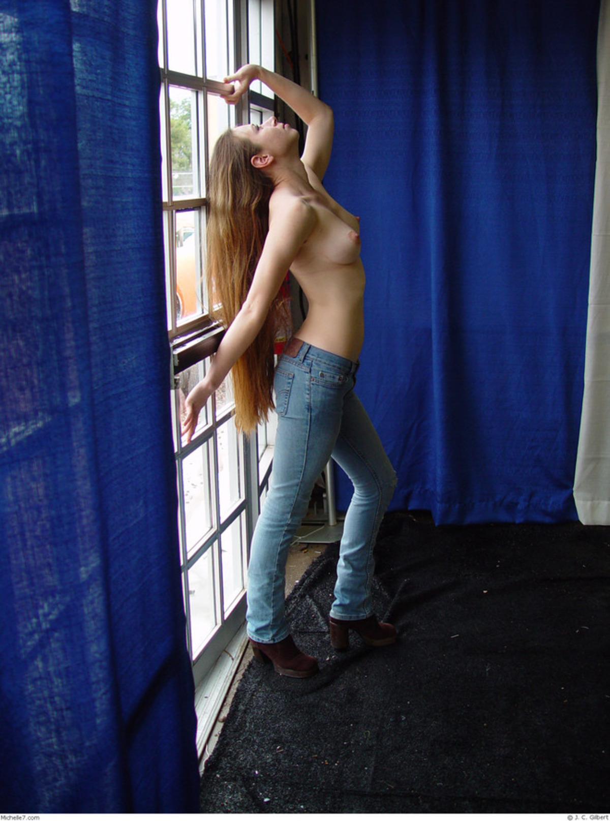 Topless Jeans Girl Posing by Window - picture 05