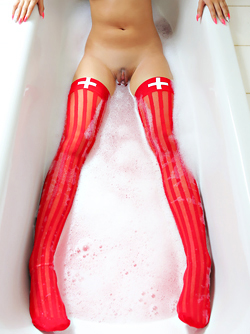 Lady Dee Bath with Red Pantyhose