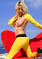 Horny Blonde Tight Yellow Dress - pics 03