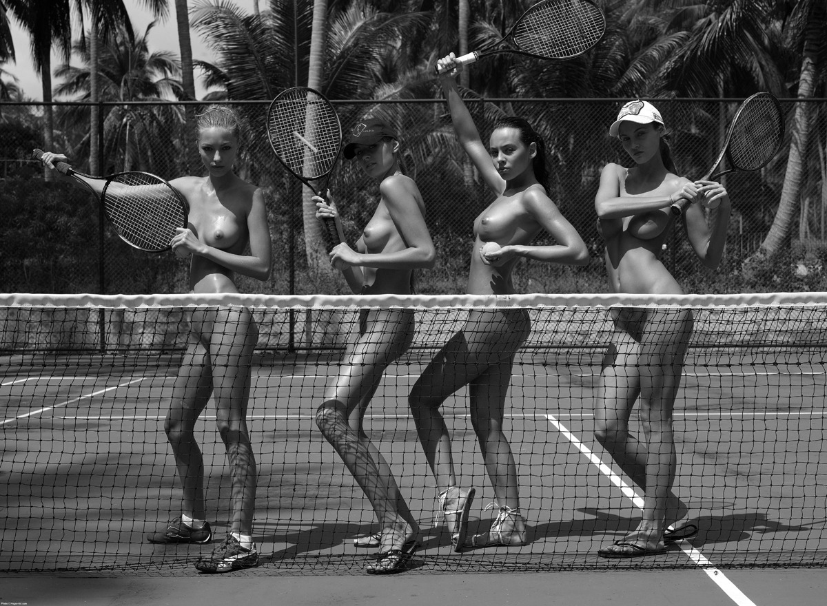 Tight Oiled Babes Playing Tennis - picture 09
