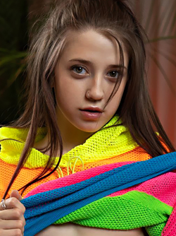 Colorful Way - Cute Teen Leah Maus Takes off her Thigh High Socks