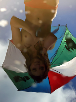 Sexy Foxy in a Pink Thong - Cute Shaved girl Naked in a Puddle